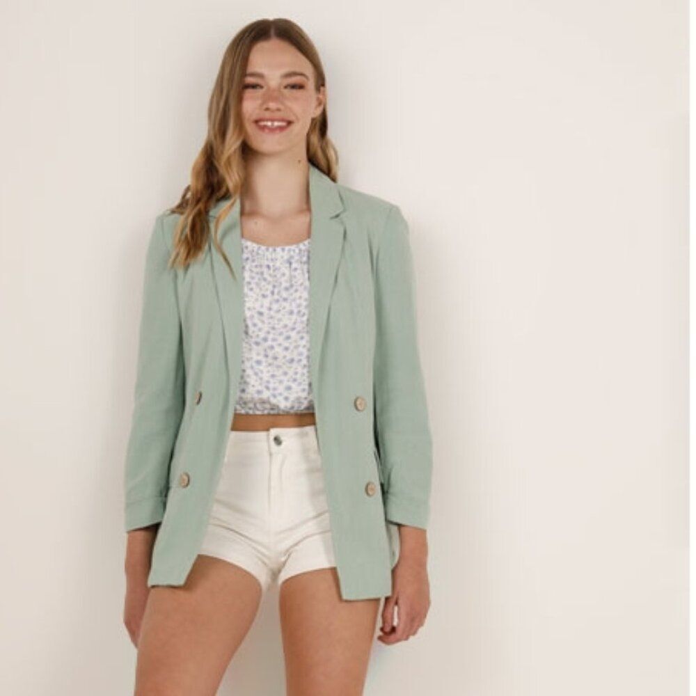NWT Stradivarius Double Breasted Blazer Sage Green in Size M